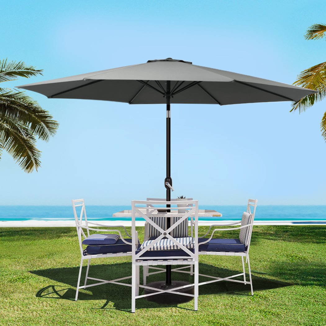 Instahut Outdoor Umbrella 3m Base Beach Pole Garden Tilt Sun Patio UV Charcoal - Outdoorium