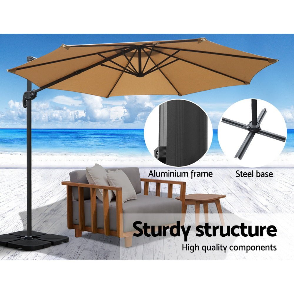 Instahut Outdoor Umbrella 3m Base Cantilever Beach Stand Sun Roma Beige 50cm - Outdoorium