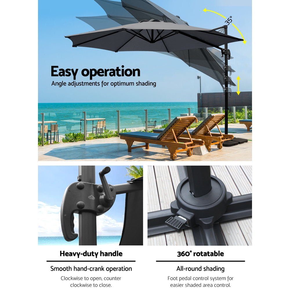 Instahut Outdoor Umbrella 3m Base Cantilever Beach Stand Sun Roma Charcoal 50cm - Outdoorium