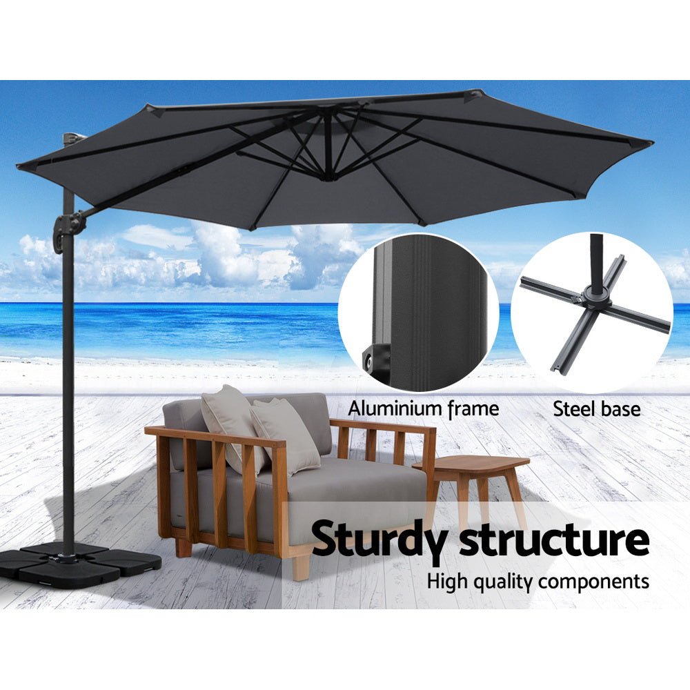 Instahut Outdoor Umbrella 3m Base Cantilever Beach Stand Sun Roma Charcoal 50cm - Outdoorium