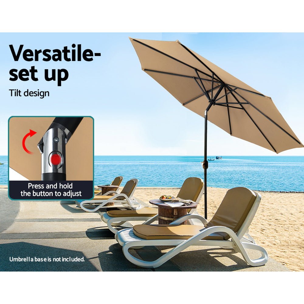 Instahut Outdoor Umbrella 3m Umbrellas Beach Garden Tilt Sun Patio Deck Pole UV - Outdoorium