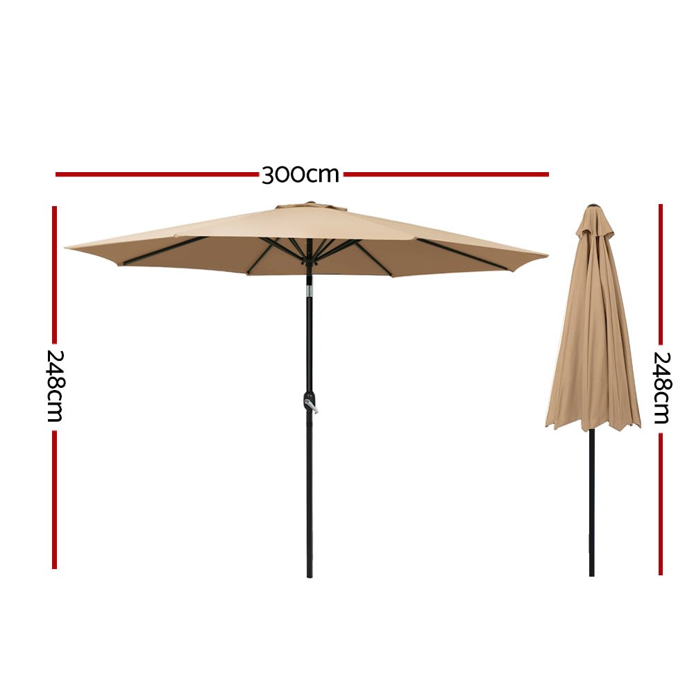 Instahut Outdoor Umbrella 3m Umbrellas Beach Garden Tilt Sun Patio Deck Pole UV - Outdoorium