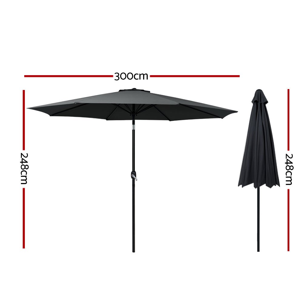 Instahut Outdoor Umbrella 3m Umbrellas Garden Beach Tilt Sun Patio Deck Pole UV - Outdoorium