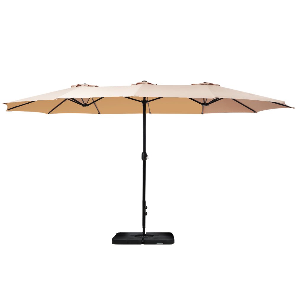 Instahut Outdoor Umbrella Beach Twin Base Stand Garden Sun Shade Beige 4.57m - Outdoorium