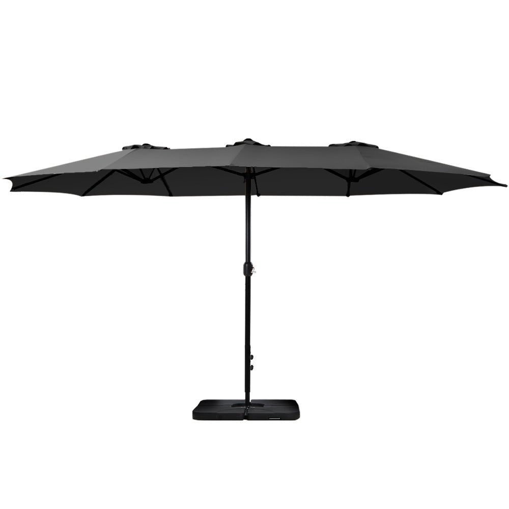 Instahut Outdoor Umbrella Beach Twin Base Stand Garden Sun Shade Black 4.57m - Outdoorium