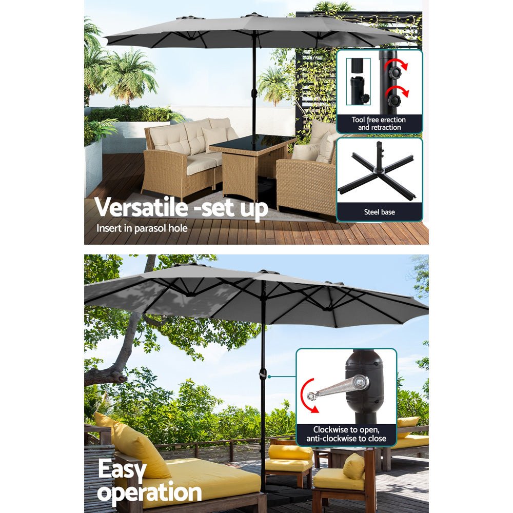 Instahut Outdoor Umbrella Beach Twin Base Stand Garden Sun Shade Charcoal 4.57m - Outdoorium