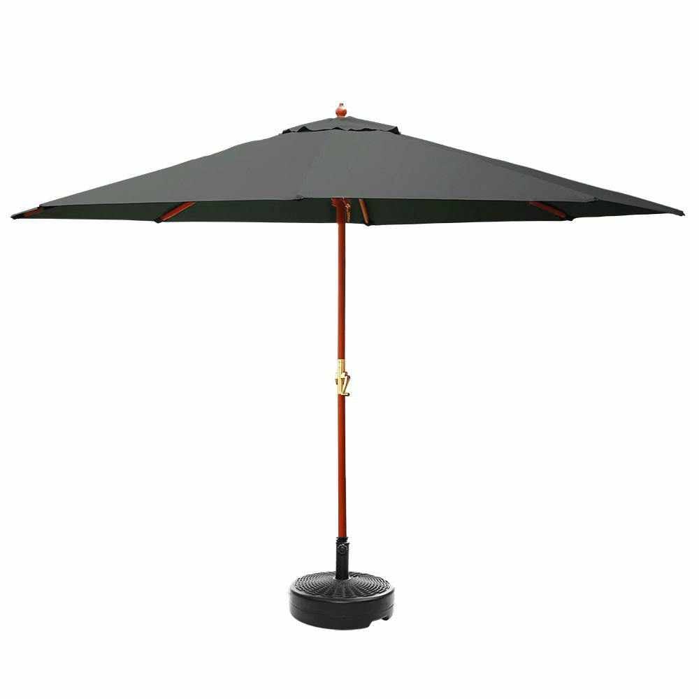 Instahut Outdoor Umbrella Pole Umbrellas 3M W/ Base Garden Stand Deck Charcoal - Outdoorium