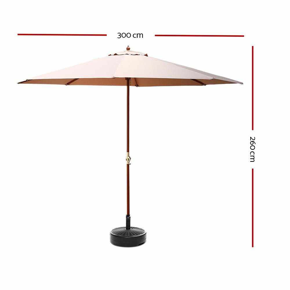 Instahut Outdoor Umbrella Pole Umbrellas 3M with Base Garden Stand Deck Beige - Outdoorium