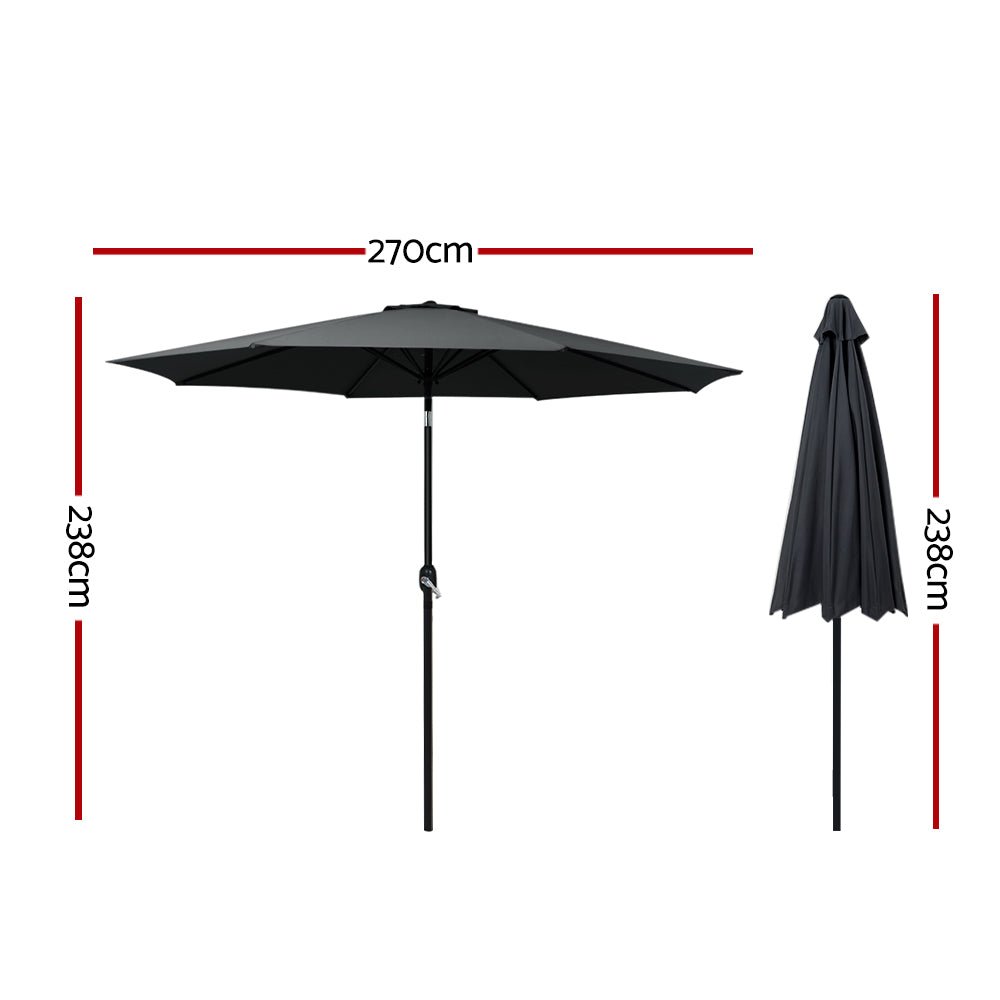 Instahut Outdoor Umbrella Umbrellas Beach Garden Tilt Sun Patio Deck Pole 2.7m - Outdoorium