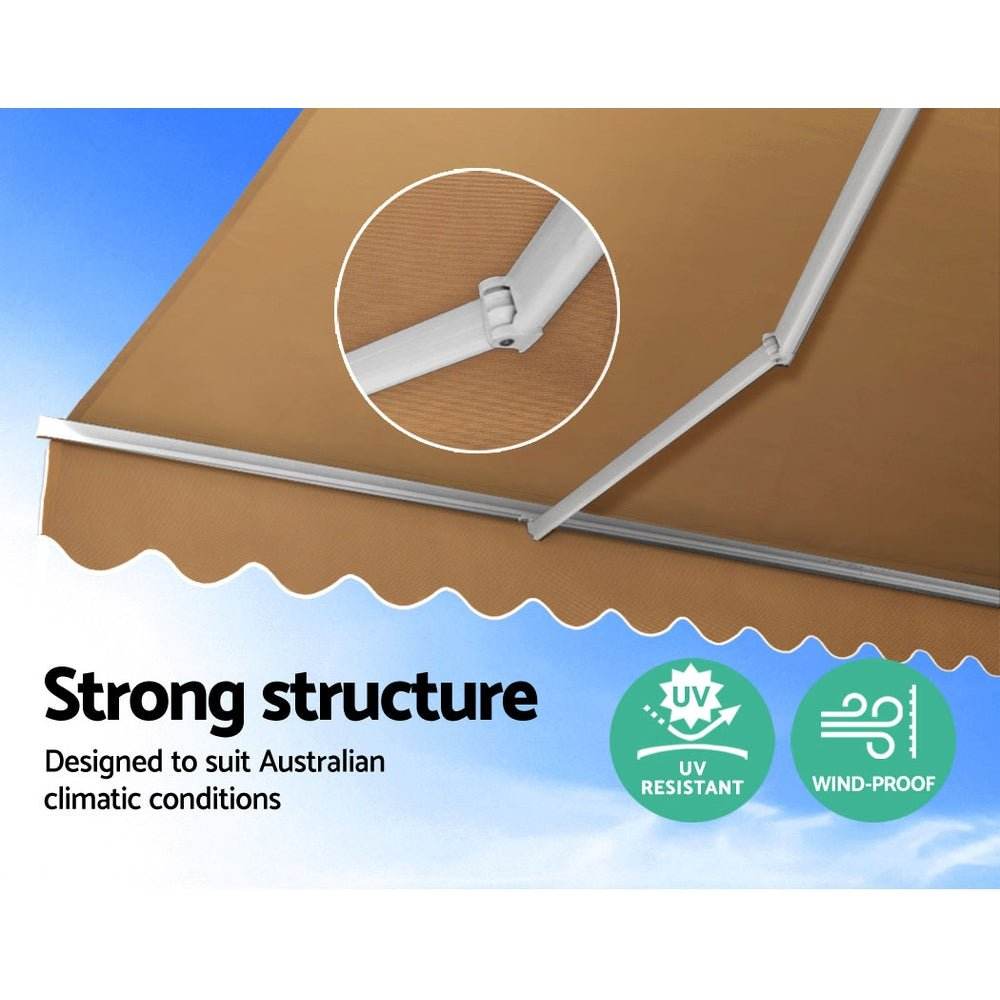 Instahut Retractable Folding Arm Awning Motorised Outdoor Sunshade 4X3M Beige - Outdoorium