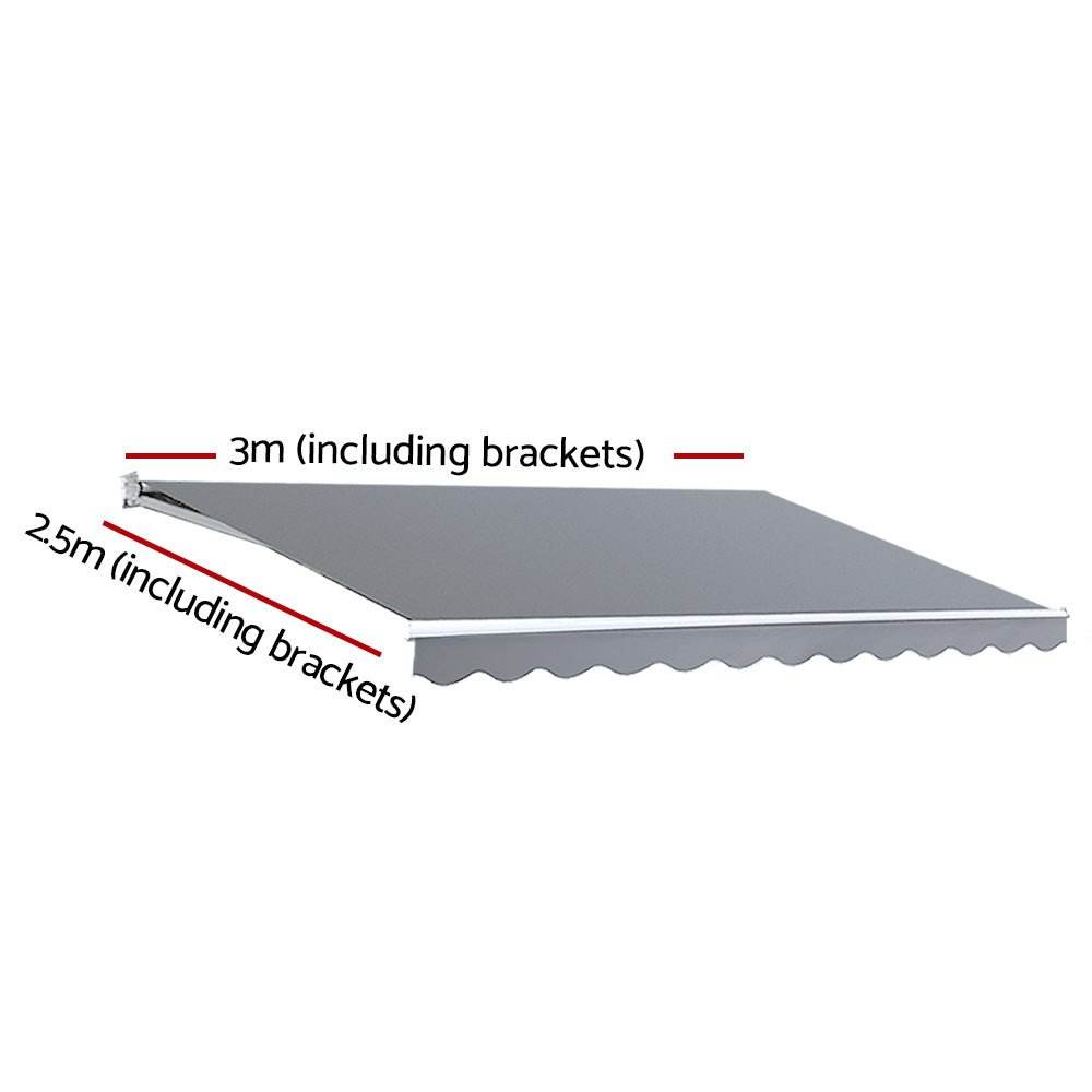 Instahut Retractable Folding Arm Awning Motorised Sunshade 3Mx2.5M Pearl Grey - Outdoorium