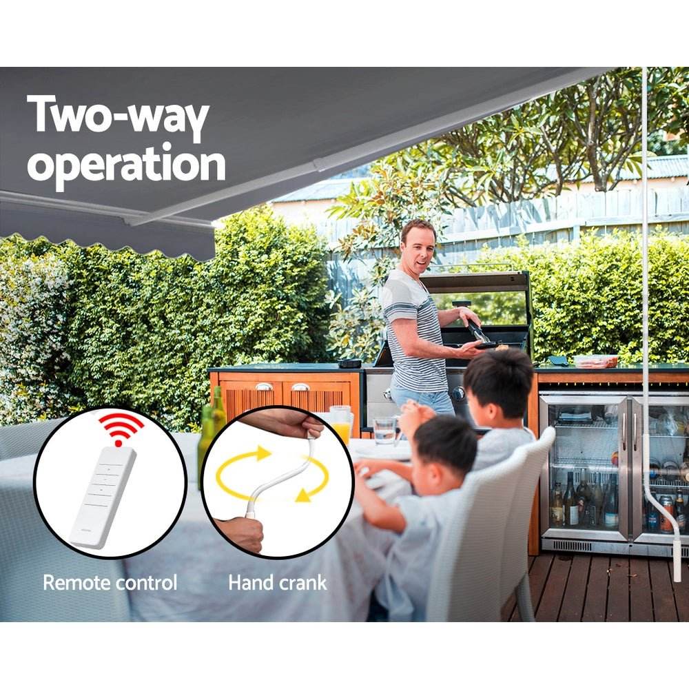 Instahut Retractable Folding Arm Awning Motorised Sunshade 3Mx2.5M Pearl Grey - Outdoorium