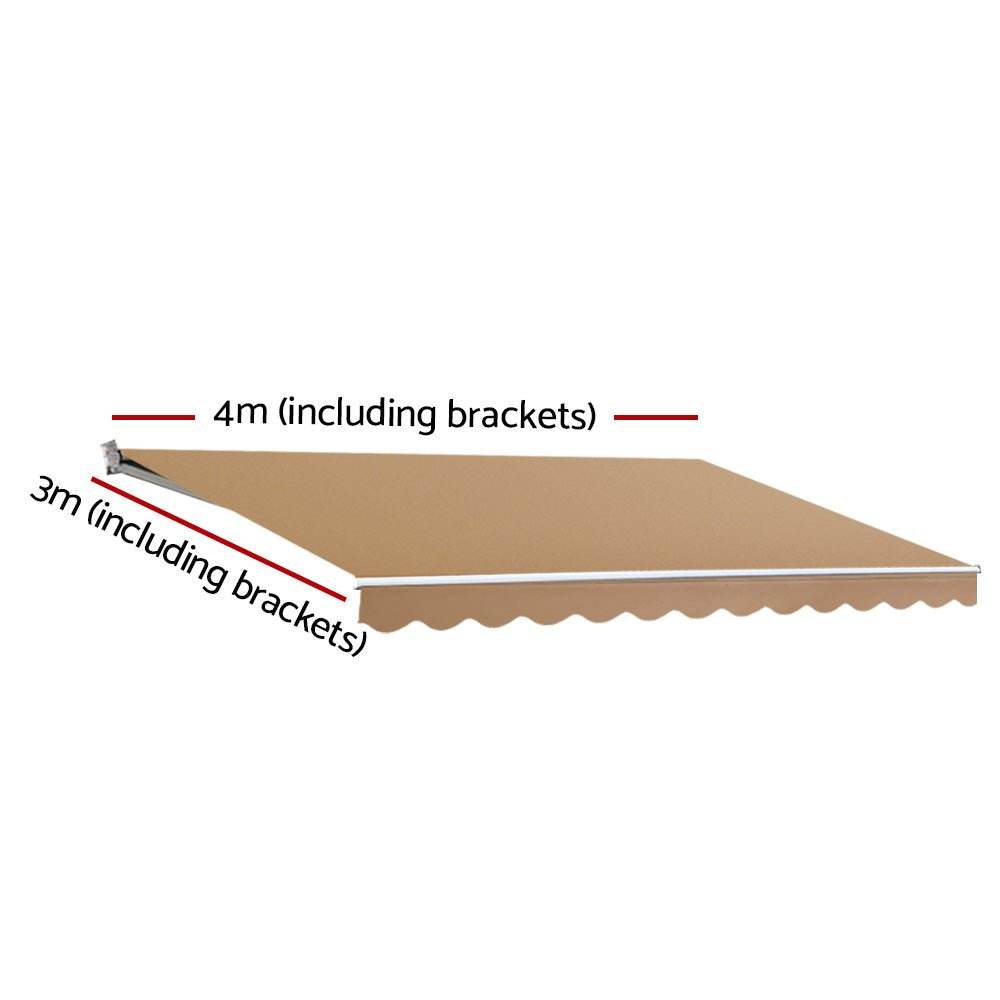 Instahut Retractable Folding Arm Awning Manual Sunshade 4Mx3M Beige - Outdoorium