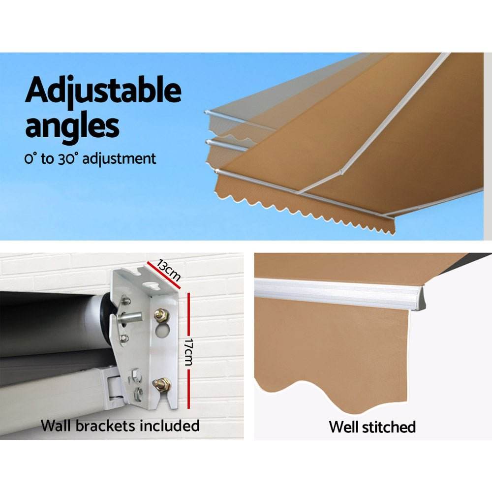 Instahut Retractable Folding Arm Awning Manual Sunshade 4Mx3M Beige - Outdoorium