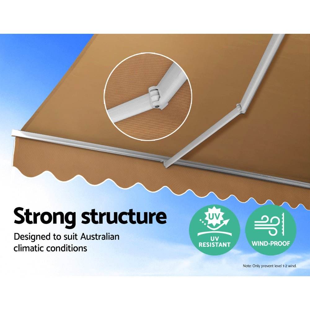 Instahut Retractable Folding Arm Awning Manual Sunshade 4Mx3M Beige - Outdoorium