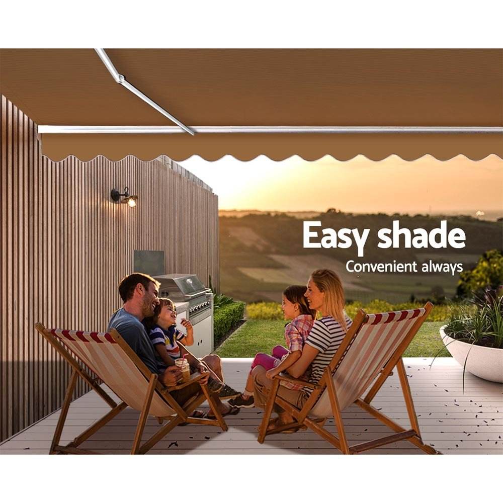 Instahut Retractable Folding Arm Awning Manual Sunshade 4Mx3M Beige - Outdoorium