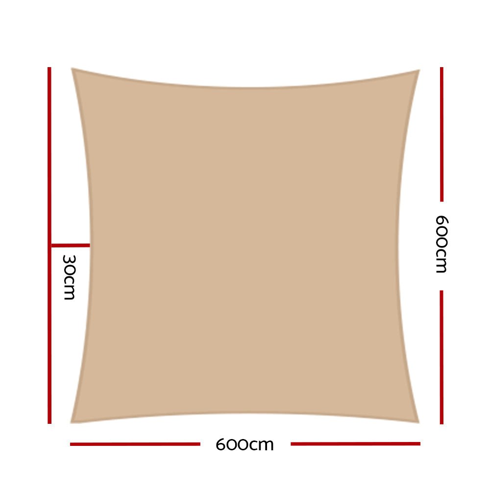 Instahut Shade Sail Cloth Rectangle Shadesail Heavy Duty Sand Sun Canopy 6x6m - Outdoorium