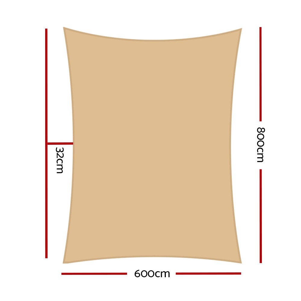 Instahut Shade Sail Cloth Rectangle Shadesail Heavy Duty Sand Sun Canopy 6x8m - Outdoorium