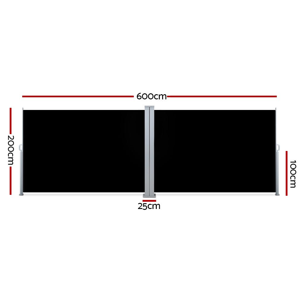 Instahut Side Awning Outdoor Blinds Sun Shade Retractable Screen 2X6M BK - Outdoorium