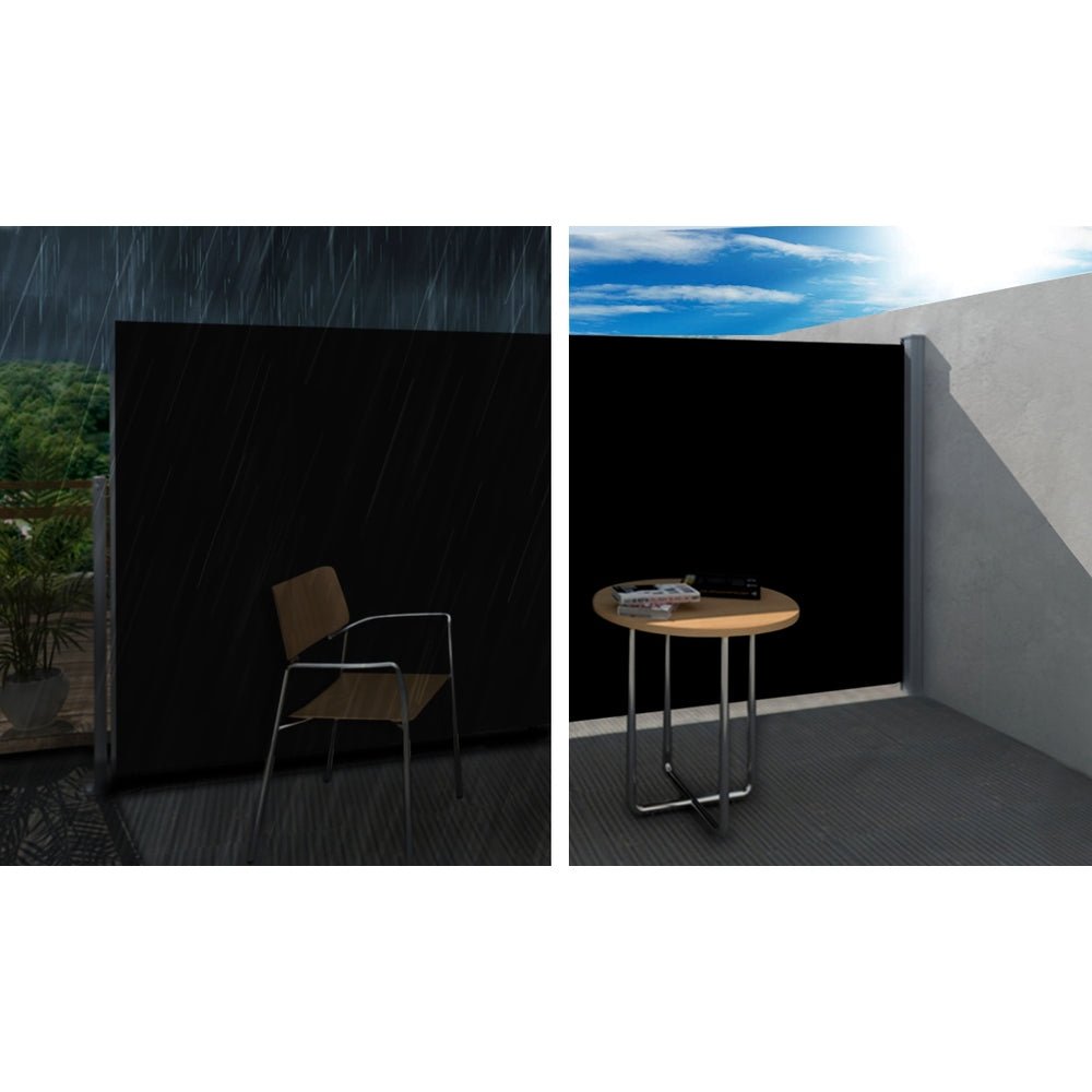 Instahut Side Awning Sun Shade Outdoor Retractable Privacy Screen 2X3M Black - Outdoorium