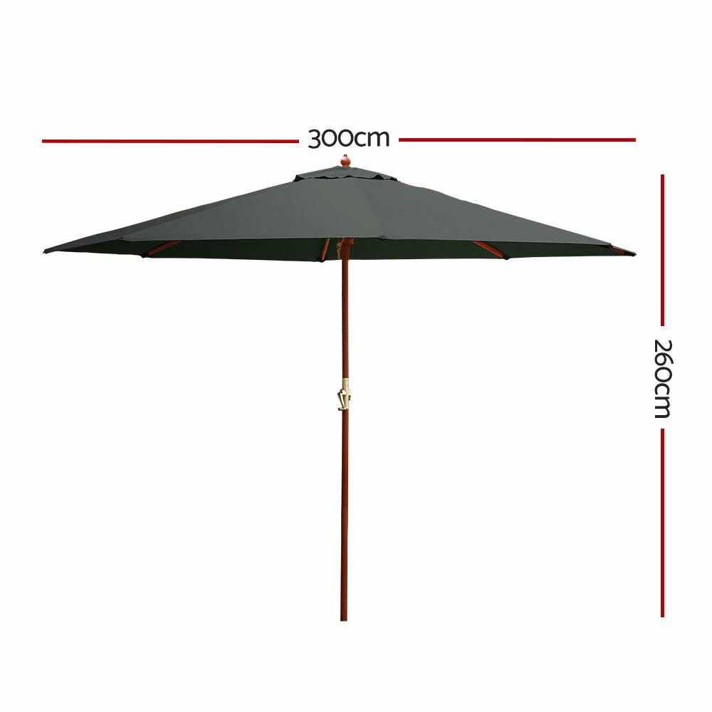 Instahut Outdoor Umbrella 3M Pole Umbrellas Stand Sun Beach Garden Deck Charcoal - Outdoorium