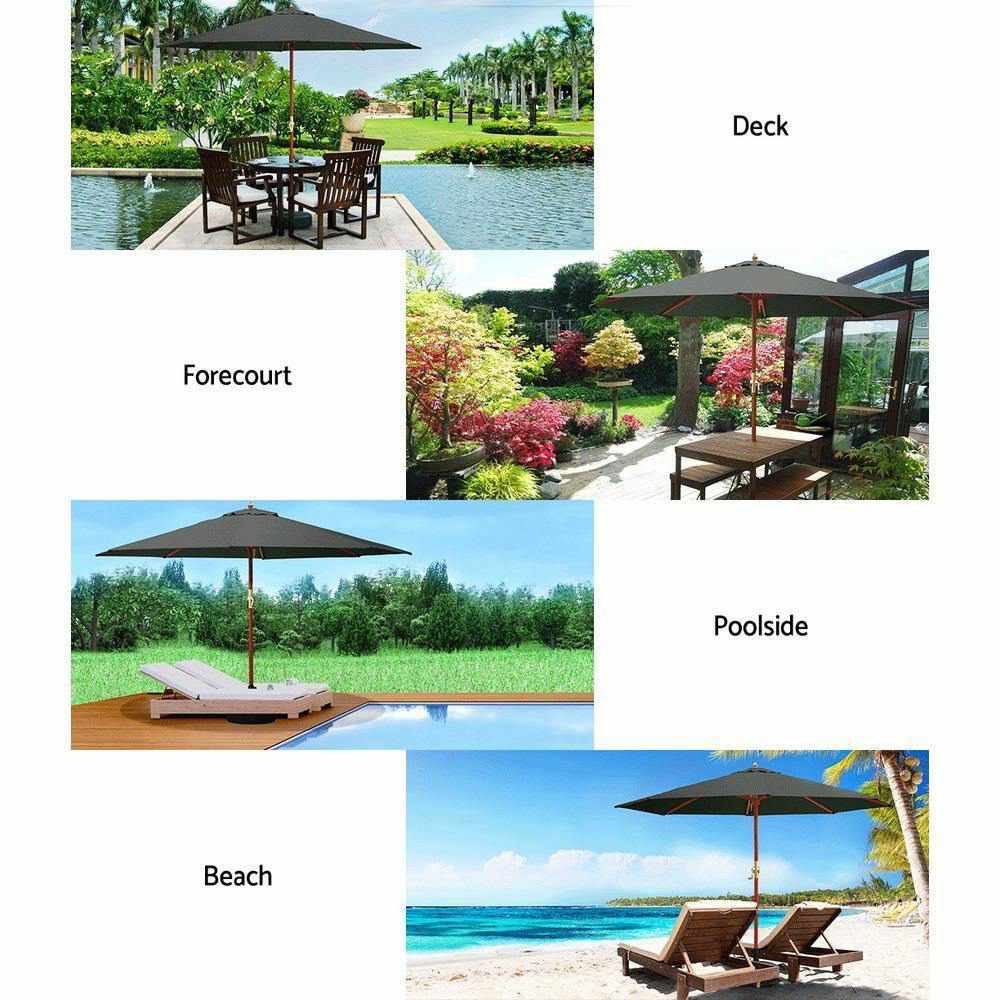 Instahut Outdoor Umbrella 3M Pole Umbrellas Stand Sun Beach Garden Deck Charcoal - Outdoorium