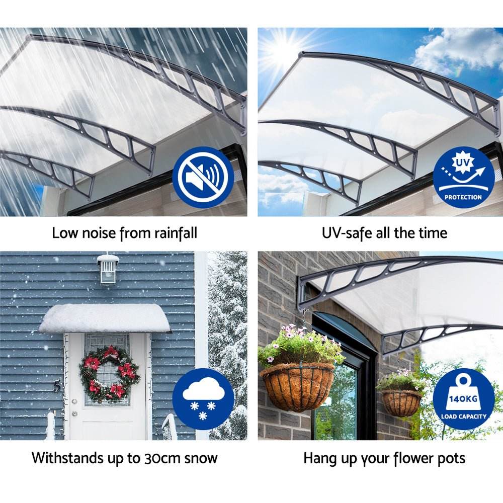 Instahut Window Door Awning Canopy 1.5mx4m Transparent Sheet Grey Plastic Frame - Outdoorium