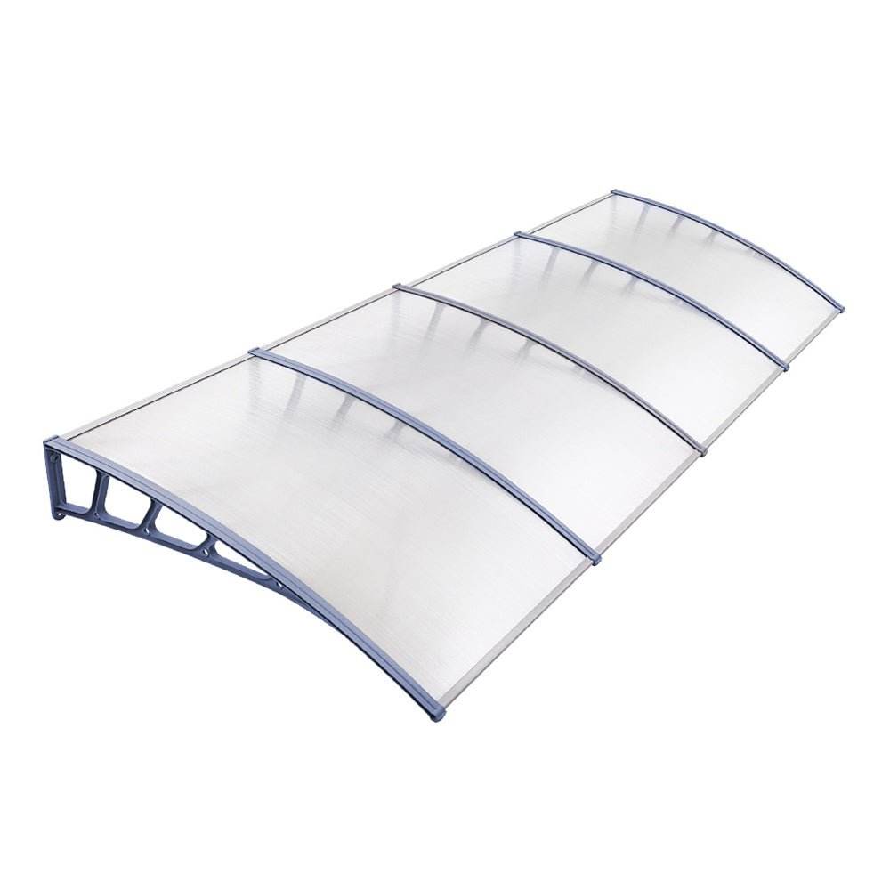 Instahut Window Door Awning Canopy 1.5mx4m Transparent Sheet Grey Plastic Frame - Outdoorium