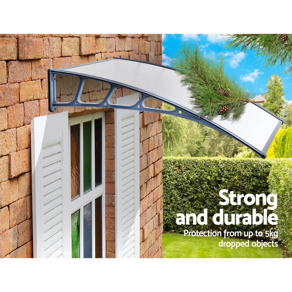 Instahut Window Door Awning Canopy 1.5mx4m Transparent Sheet Grey Plastic Frame - Outdoorium