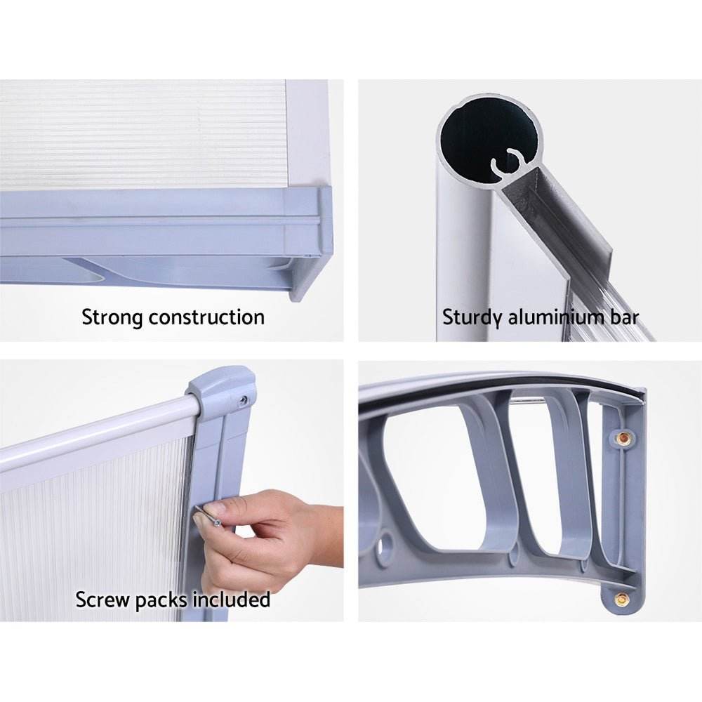 Instahut Window Door Awning Canopy 1.5mx4m Transparent Sheet Grey Plastic Frame - Outdoorium