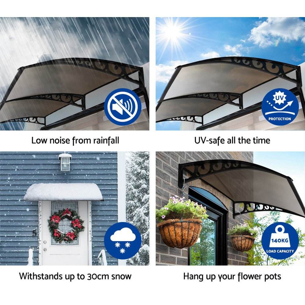 Instahut Window Door Awning 1mx4m Brown Hollow Sheet Plastic Frame | Outdoorium