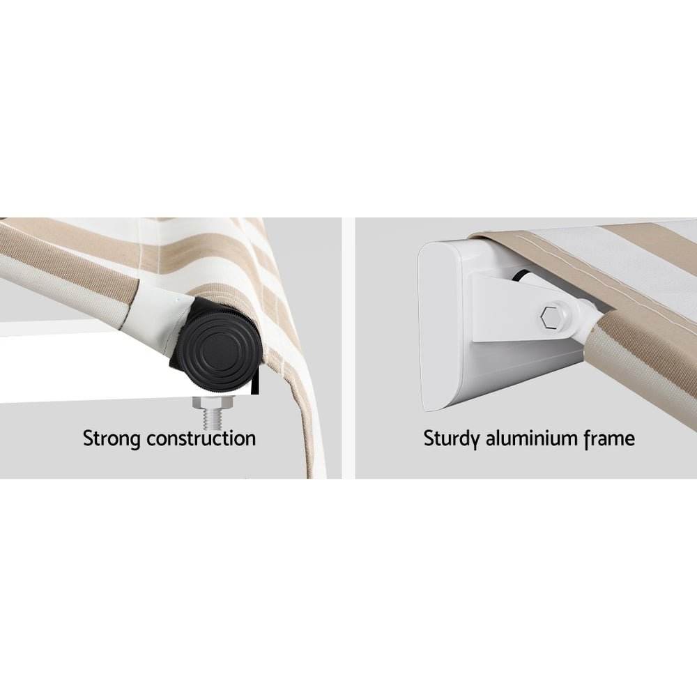 Instahut Window Door Awning 1mx1m Beige White Polyester Fabric Aluminum Frame - Outdoorium