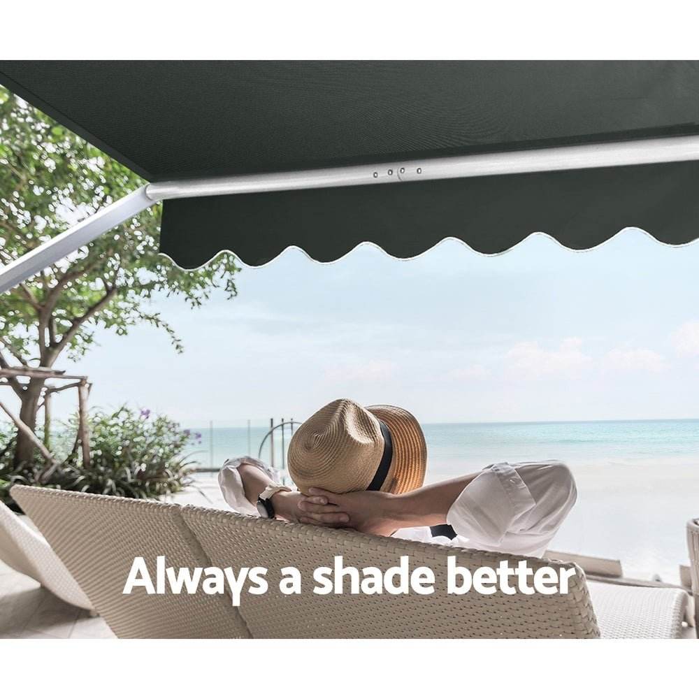 Instahut Window Fixed Pivot Arm Awning Outdoor Blinds Retractable Patio 2.4X2.1M | Outdoorium
