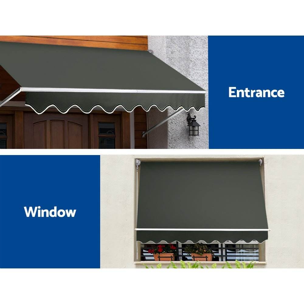 Instahut Window Fixed Pivot Arm Awning Outdoor Blinds Retractable Patio 2.4X2.1M | Outdoorium