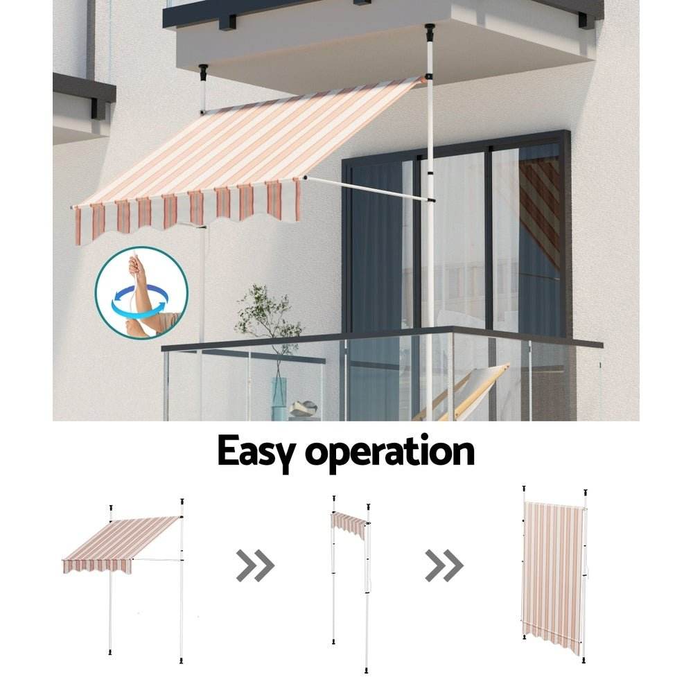 Instahut Window Fixed Pivot Arm Awning Outdoor Door Canopy 2X1.8M Beige/Brown | Outdoorium