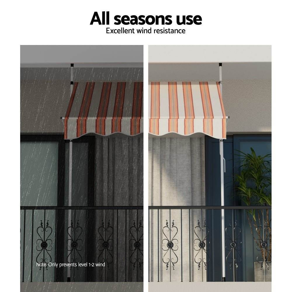 Instahut Window Fixed Pivot Arm Awning Outdoor Door Canopy 2X1.8M Beige/Brown | Outdoorium