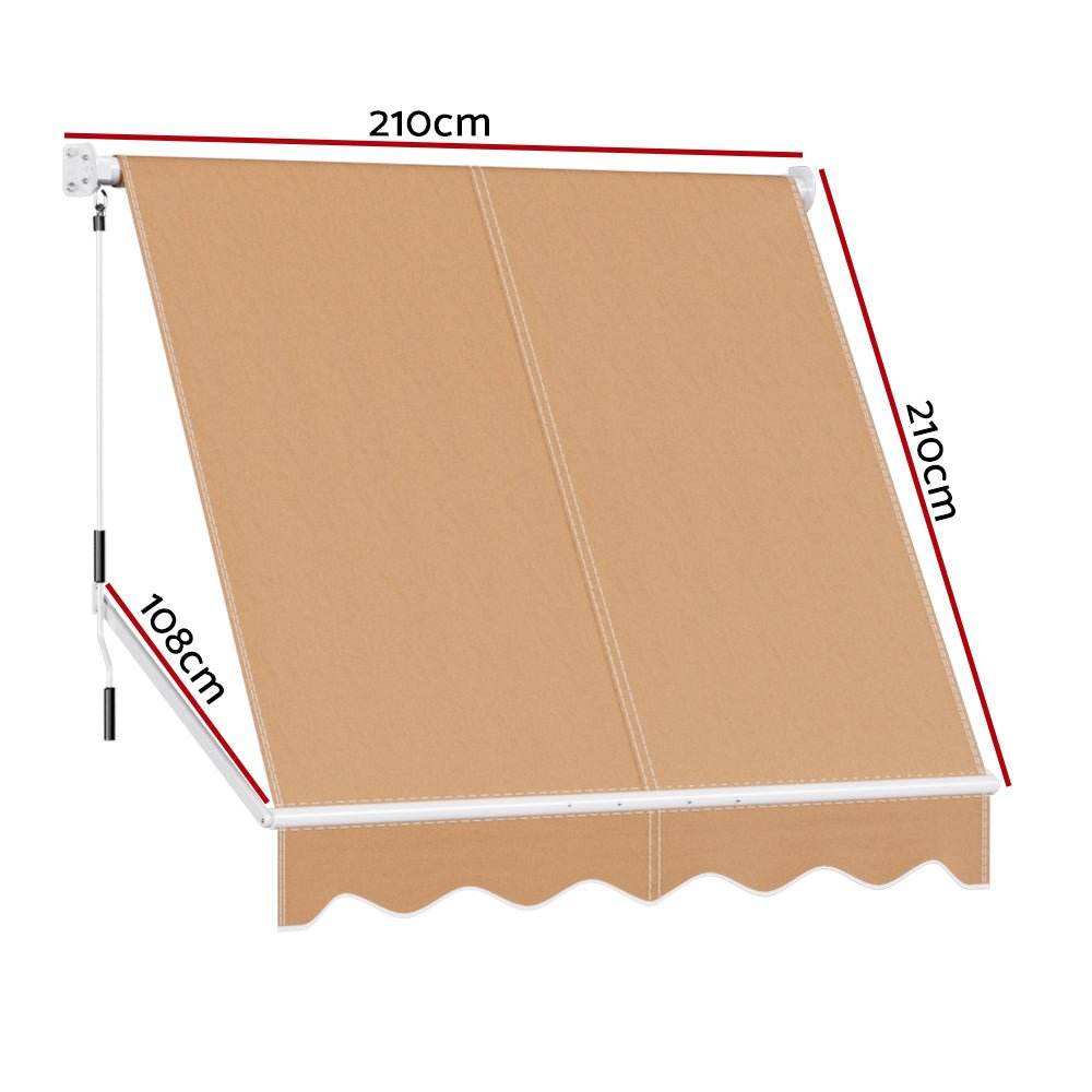 Instahut Window Fixed Pivot Arm Awning Outdoor Retractable Canopy 2.1X2.1M Beige - Outdoorium