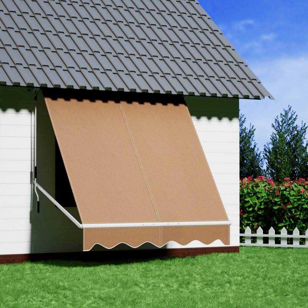 Instahut Window Fixed Pivot Arm Awning Outdoor Retractable Canopy 2.1X2.1M Beige - Outdoorium