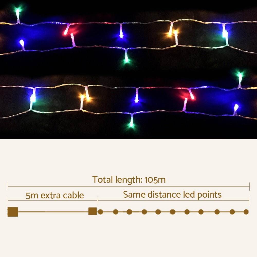 100M Christmas Lights String Fairy Light 500 LED Colourful Jingle Jollys - Outdoorium