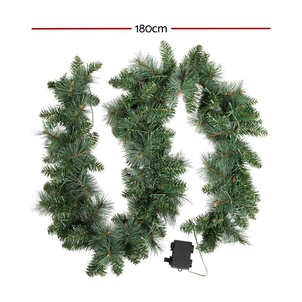Jingle Jollys 1.8m Christmas Garland with LED lights Party Xmas Decorations - Outdoorium