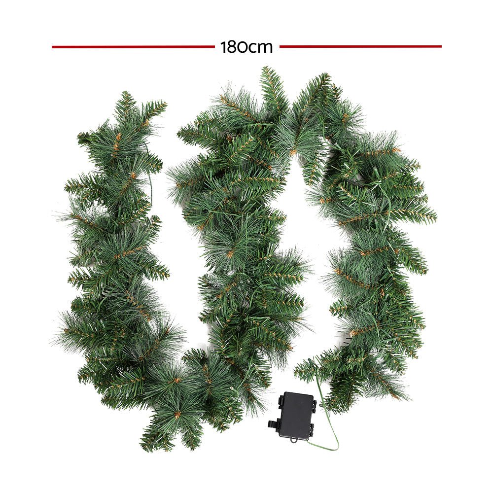 Jingle Jollys 1.8M Christmas Garland with Pre-lit LED Lights Xmas Tree Decor - Outdoorium