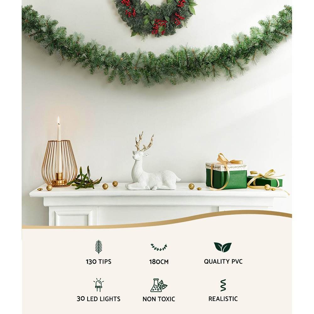 Jingle Jollys 1.8m Christmas Garland with LED lights Party Xmas Decorations - Outdoorium