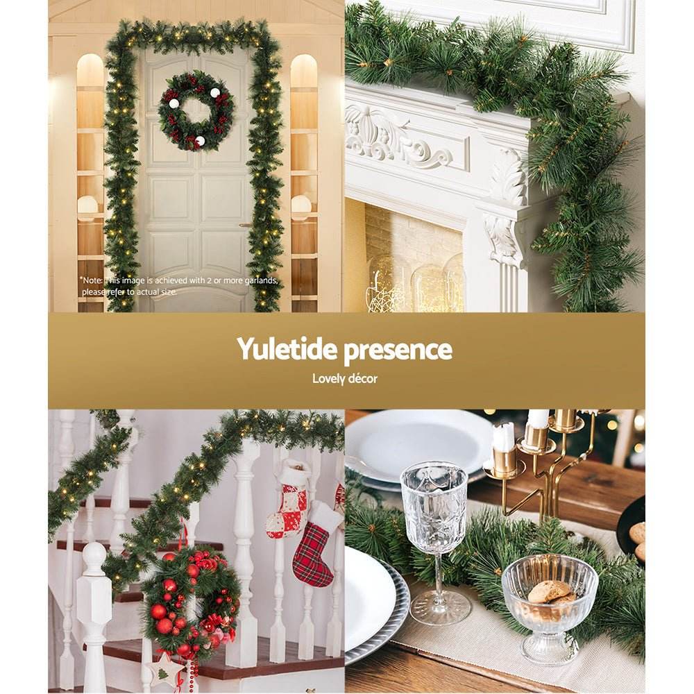 Jingle Jollys 1.8m Christmas Garland with LED lights Party Xmas Decorations - Outdoorium