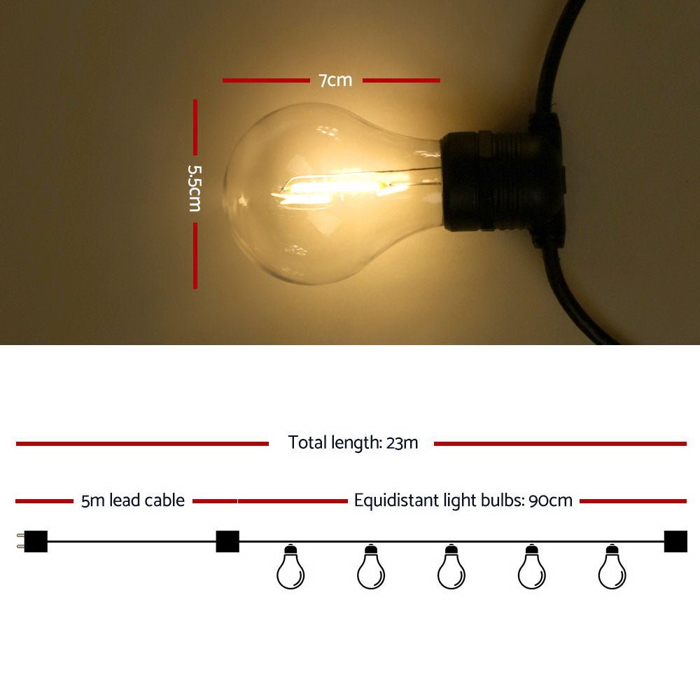 Jingle Jollys 23m LED Festoon String Lights 20 Bulbs Kits A19 - Outdoorium