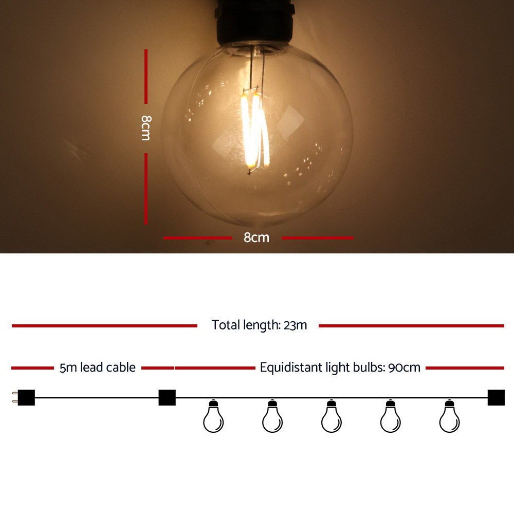 Jingle Jollys 23m LED Festoon String Lights 20 Bulbs Kits G80 - Outdoorium