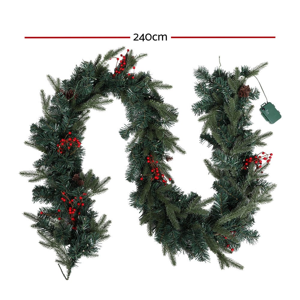 Jingle Jollys 2.4M Christmas Garland with Ornament Warm Lights Xmas Tree Decor - Outdoorium