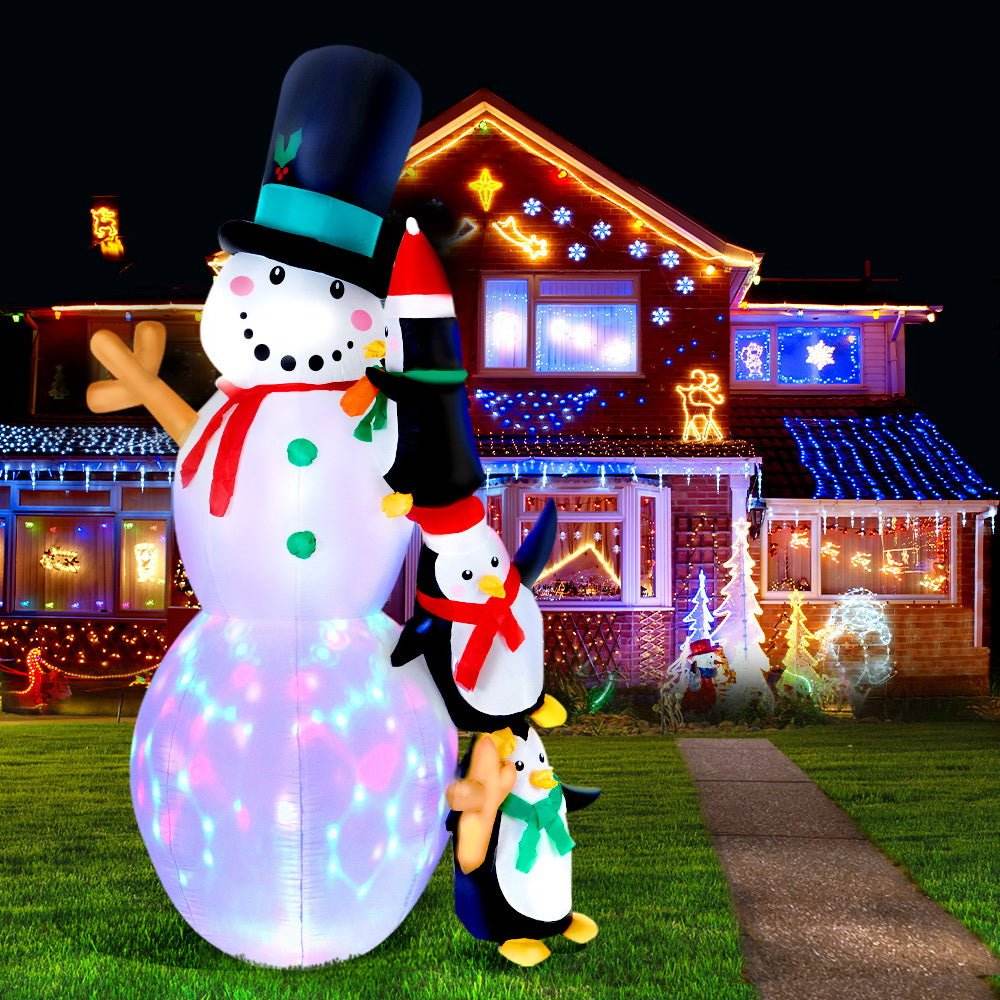 Jingle Jollys Christmas Inflatable Snowman 2.4M Illuminated Decorations - Outdoorium