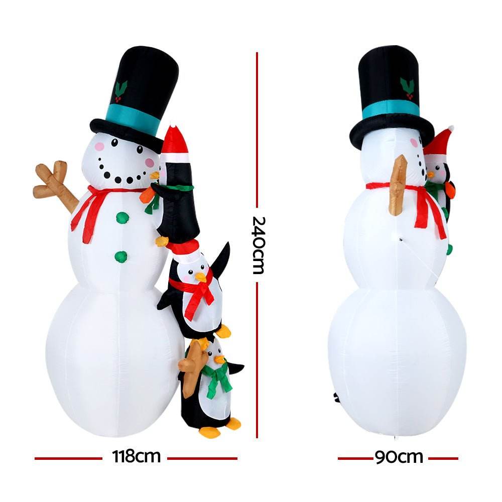Jingle Jollys Christmas Inflatable Snowman 2.4M Illuminated Decorations | Outdoorium