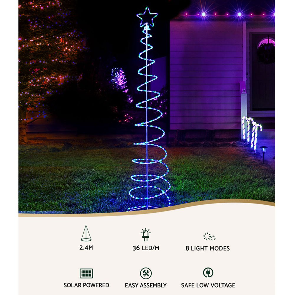 Jingle Jollys 2.4M LED Christmas Tree Solar Motif Lights 8 Modes Multi-Colour - Outdoorium