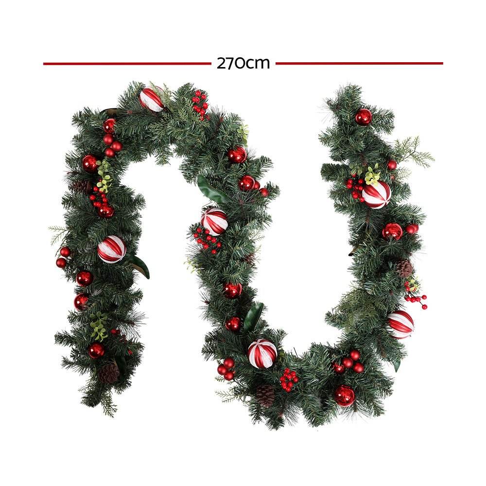 Jingle Jollys 2.7m Christmas Garland with Decorations Xmas Wedding Party - Outdoorium